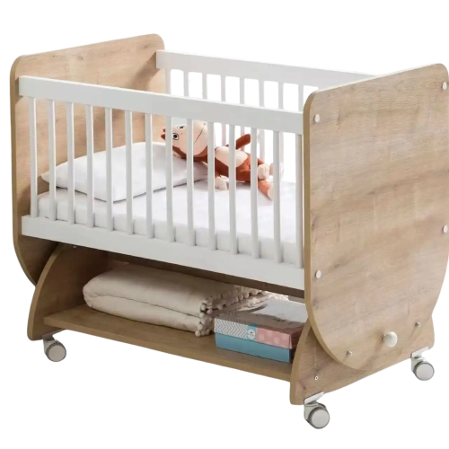 Wooden Baby Crib with Storage Drawer – Convertible Baby Bed with Adjustable Height and Safety Rail