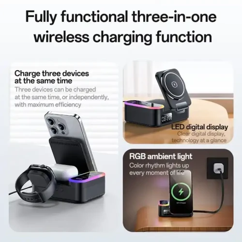 Yesido DS38 8-in-1 Magnetic Wireless Charging Station with Digital Clock 65W - Black