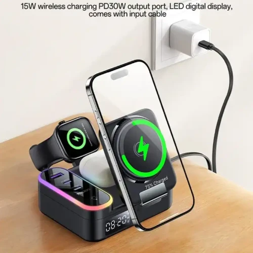 Yesido DS38 8-in-1 Magnetic Wireless Charging Station with Digital Clock 65W - Black