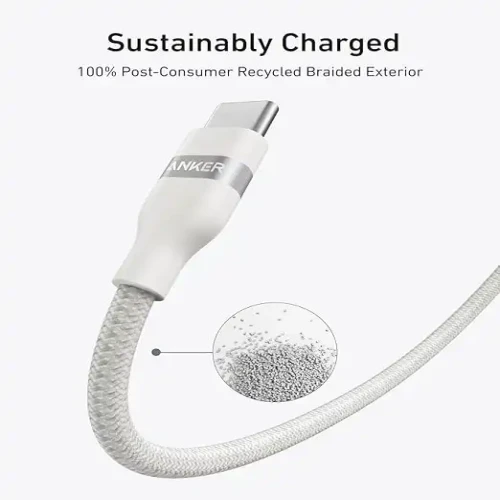 Anker USB-C to USB-C 240W Upcycled Braided 3FT Cable - White