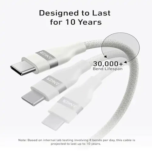 Anker USB-C to USB-C 240W Upcycled Braided 3FT Cable - White