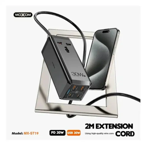 MOXOM MX-ST19 PD 30W 6-In-1 2M Universal Socket Fast Charger