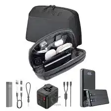 Brave Travel Kit 5-in-1 Tech Pouch with 12,000mAh Power Bank, 20W GaN Fast Charger & 2-in-1 USB-C and Lightning Cables (BTK-01)