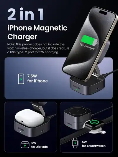 UGREEN 2-in-1 Foldable Wireless Fast Charging Station - 7.5W