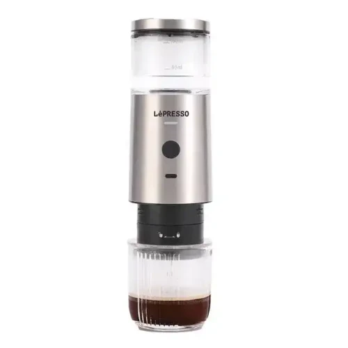 LePresso Stainless Steel Portable Espresso Maker with 9 Bar Pressure and 100ml Water Tank - Silver