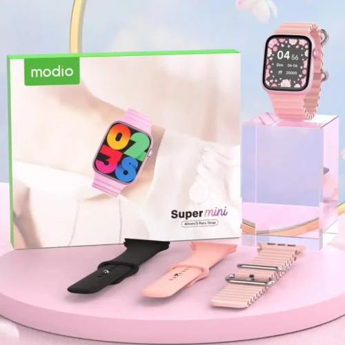 Modio Super Mini Ladies Special Smart Watch with Three Set Strap - Pink