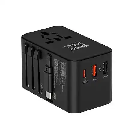 XPower TA70C 70W PD PPS GaN Travel Adapter with Built-in Type-C Cable - Black