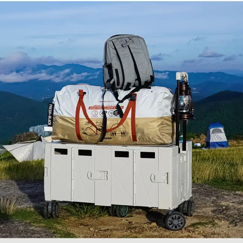 140L Large-Capacity Folding Camping Storage Box with Wheels and Telescopic Handle – Outdoor Organizer