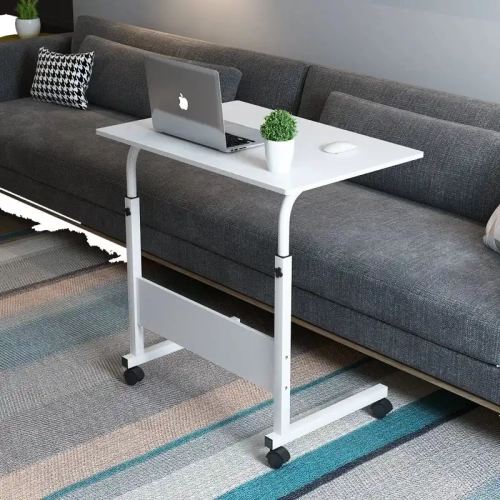 Height-Adjustable Wooden Laptop Table with Wheels – Practical Design for Bed or Sofa Use