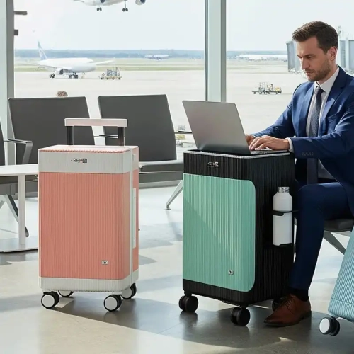 Modern PC Injection Molding Suitcase | 20-Inch Business Travel Carry-On with Lock, Cube Packing Design & Cute Tags