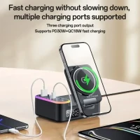 Yesido DS38 8-in-1 Magnetic Wireless Charging Station with Digital Clock 65W - Black