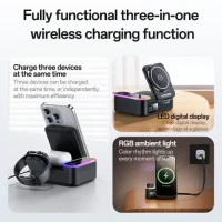 Yesido DS38 8-in-1 Magnetic Wireless Charging Station with Digital Clock 65W - Black