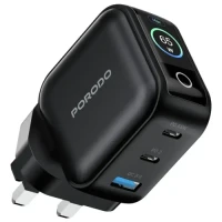 Porodo Nexora 65W 3-Port Wall Charger with LCD Display - Black