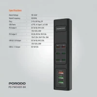 موزع شحن USB متعدد المنافذ بقوة 85 واط من Porodo - أسود