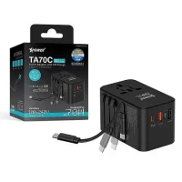 XPower TA70C 70W PD PPS GaN Travel Adapter with Built-in Type-C Cable - Black